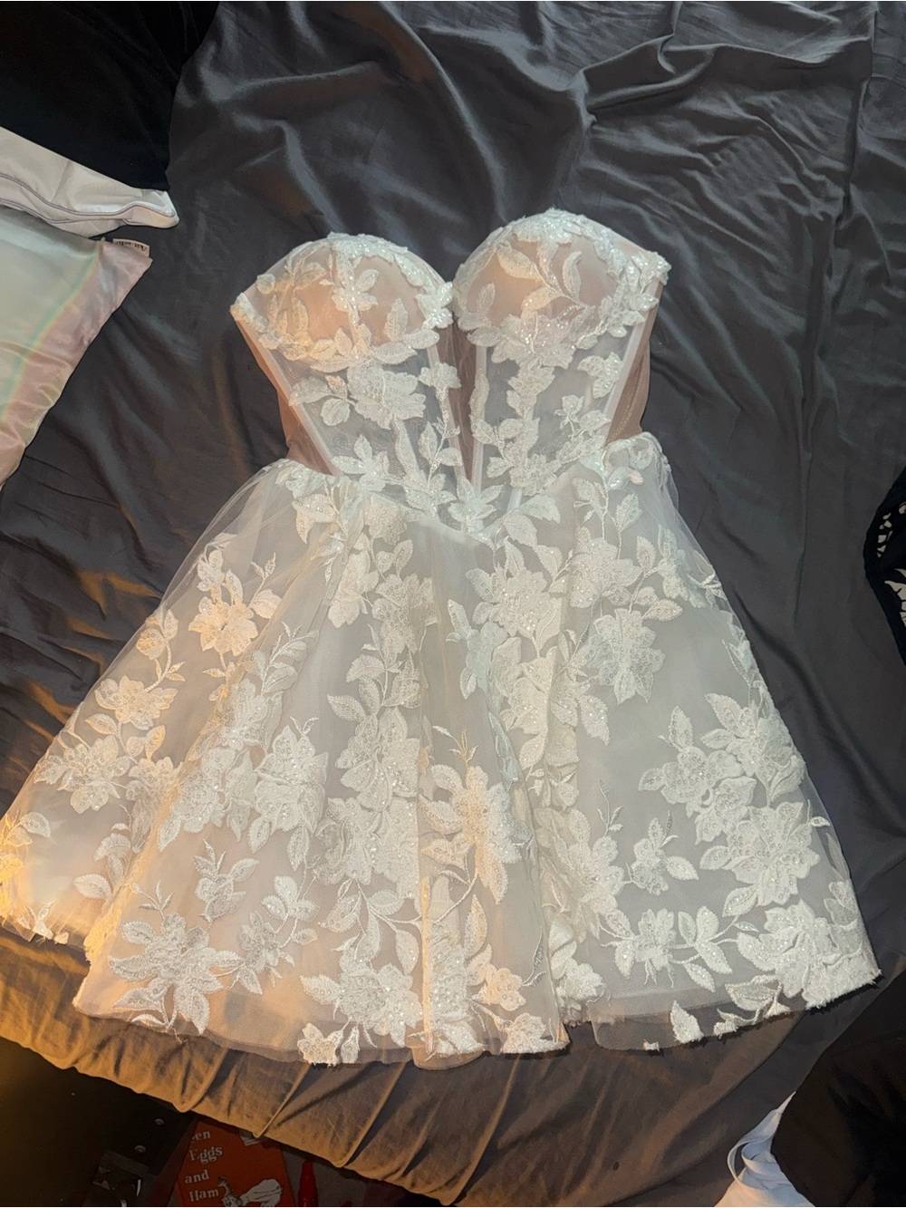 Rosie Etienne Mara Dress: Ivory Strapless Floral Lace bridal Dress